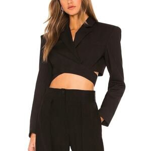 Ronny Kobo Zuna Jacket Cropped Blazer Wrap Tie Long Sleeve Black Size Small
